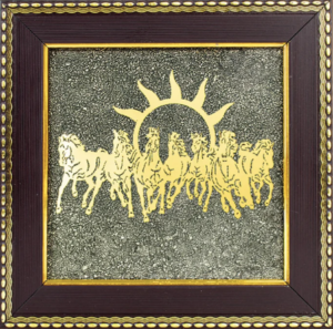 7 Horses on Raw Pyrite Frame