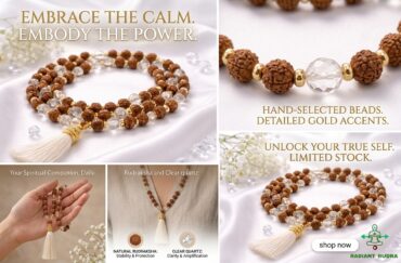 Rudraksha and clear quartz mala